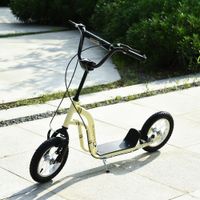 Kinderroller Scooter Tretroller Cityroller Kinder Roller Kickboard mit Luftreifen 12 Zoll Beige 120 x 58 x 80-85 cm