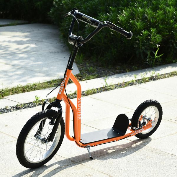 Kinderroller Scooter Tretroller Cityroller Kinder Roller Kickboard mit Luftreifen16/12 Zoll Orange 135 x 58 x 88-94 cm