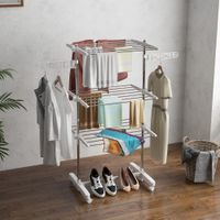 Mobiler Wäscheständer Wäschetrockner Kleiderständer 3 Ebenen klappbar Rolle 80-142 x 55 x 152 cm