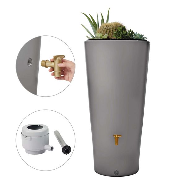 VASO 2in1 Regenspeicher 220 L zinkgrau inkl. Anschlussset und Auslaufhahn