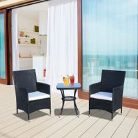 3-tlg. Balkonmöbel Set Sitzgruppe Rattan Gartenset Polyrattan Schwarz