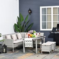 5-tlg. Gartenmöbel Set Rattan Sitzgruppe mit Fußhocker Metall Grau 134 x 60 x 75 cm