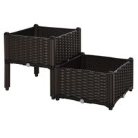 Hochbeet 2-teiliger Pflanzkasten mit Abflusslöchern in Rattan-Look PP Braun 40 x 40 x 44 cm