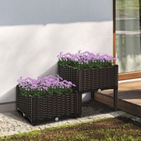 Hochbeet 2-teiliger Pflanzkasten mit Abflusslöchern in Rattan-Look PP Braun 40 x 40 x 44 cm