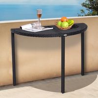 Balkontisch, halbrund Polyrattan + Metall Schwarz 100 x 50 x 74 cm