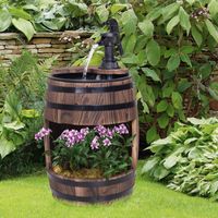 Gartenbrunnen Holzfass mit Pflanzgefäß Tannenholz + Metall Dunkelbraun Ø32 x 58,5 cm