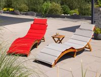 5tlg. Sonnenliegen-Set mit Wende-Polsterauflagen klappbar aus Akazienholz, ca. 184 x 54 x 63 cm