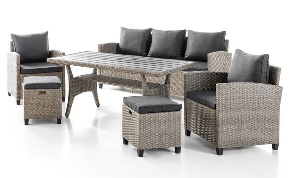 Dining-Lounge 16tlg. inkl. Sitz- und Rückenkissen - Grau-Mix