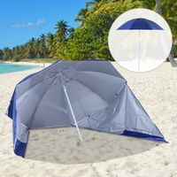 2 in 1 Sonnenschirm Strandschirm Windschutz Strandmuschel Blau F210xH222cm