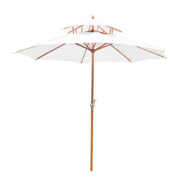 Holz Sonnenschirm Holzschirm Gartenschirm Balkonschirm Doppeldach Creme