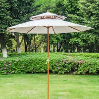 Holz Sonnenschirm Holzschirm Gartenschirm Balkonschirm Doppeldach Creme