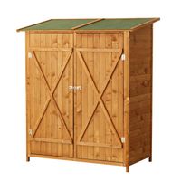 Geräteschrank mit 2 Tür und Asphaltdach Antidumping Design mit Bodennägel Tannenholz Natur 139 x 75 x 160 cm