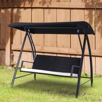 Hollywoodschaukel Gartenschaukel 3-Sitzer mit Dach Schwarz 198x124x179cm
