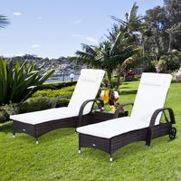 Sonnenliege Gartenliege Tisch 3er-Set Gartenmöbel Braun/Cremeweiß