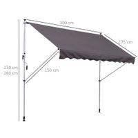 Markise Klemmmarkise Faltarm Handkurbel Balkon 3 x 1,5 m Alu Grau