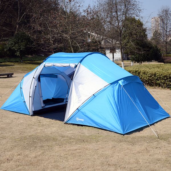 Campingzelt Familienzelt Tunnelzelt mit 2 Schlafkabinen 4-6 Personen Blau L460 x B230 x H195cm