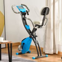 Heimtrainer 2-in-1 Fahrradtrainer LCD-Display klappbarer Hometrainer Trimmrad mit 8 stufig Blau+Grau 97x51x115 cm