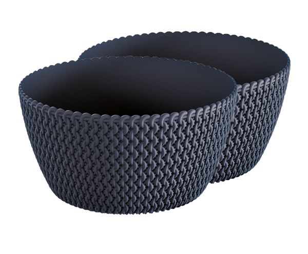 Strickoptik-Blumentopf, Anthrazit - 2er-Set