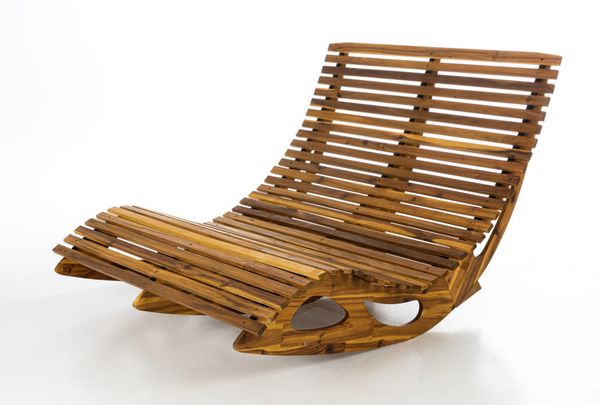 Ergonomische Doppelschwungliege XXL aus Akazienholz, ca. 150 x 120 x 66/95 cm