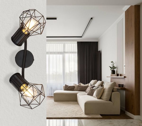 Lighting - PRISKA - Strahler Metall schwarz, 2x E27