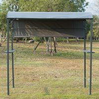 Grillpavillon mit Flammschutzdach und 2 Ablagen Polyester Schwarz 218 x 138 x 216 cm