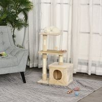 Kratzbaum mit Sisal Katzenmöbel mit Spielzeug Plüsch Beige Höhe 81,5 cm