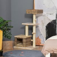Rattan Katzenbaum Kätzchen Möbel Katzenhöhle Ballspielzeug Plüsch PE