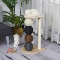Kratzbaum mit Plattform, Kratzbaum mit 2 Sisalpfosten und 4 Sisalbällen, E1 Spanplatte 38 x 38 x 64 cm