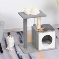 Kratzbaum Katzenbaum Kletterbaum für Katzen, mit Höhle und Plüschkissen E1 Spanplatte Grau&Weiß 59 x 39 x 62 cm