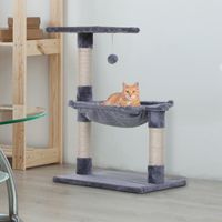 Kletterbaum Katzenbaum Kratzbaum mit Sisalsäule Plüsch-Hängematte Spanplatte Grau 50 x 36 x 70 cm