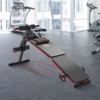 Sit Up Bank Bauchtrainer mit Trainingsseile Trainingsbank Multifunktion Schwarz+Rot 51x137x50-66 cm