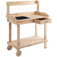 Pflanztisch mit Schublade Gärtnertisch mit Waschbecken & Rollen Natur