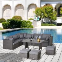 Polyrattan Sitzgarnitur 10 tlg. Sitzgruppe Gartenset Gartenmöbel Set Lounge Stahl Luxus Dunkelgrau