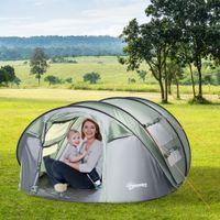 Zelt für 4-5 Personen Campingzelt Kuppelzelt Glasfaser Dunkelgrün