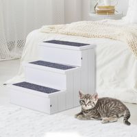 Haustiertreppe Hundetreppe Einstiegshilfe mit Teppich Tannenholz Weiß