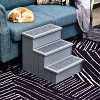 Haustiertreppe Hundetreppe Einstiegshilfe mit Teppich Tannenholz Grau