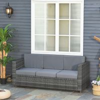 Poly-Rattan Sofa mit Kissen 3-Sitzer Garten Loungesofa Polyester Grau