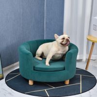 Hundesofa mit Weichem Bezug Rundes Hundebett Haustiersofa mit Holzbeinen