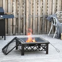 3-in-1 Feuerschale Feuerkorb Feuerstelle mit Funkenschutz Schwarz 76 x 76 x 47 cm
