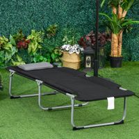Campingbett Feldbett Klappbett mit Kissen inkl. Tasche Schwarz+Silber 183 x 66 x 33 cm