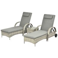 Sonnenliege mit Tisch 3er-Set Gartenmöbel Grau