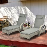 Sonnenliege mit Tisch 3er-Set Gartenmöbel Grau