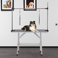 Trimmtisch Tierpflegetisch Schertisch Pflegetisch mit Unterkorb für Hunde höhenverstellbar klappbar Edelstahl Metall Schwarz 107 x 60 x 170 cm