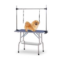 Trimmtisch Tierpflegetisch Schertisch Pflegetisch mit Unterkorb für Hunde höhenverstellbar klappbar Edelstahl Metall Blau 107 x 60 x 170 cm