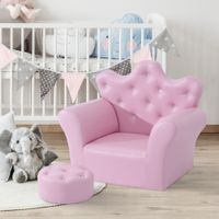 Kindersofa mit Ottomane Kindercouch in Kronenform Kindersessel Rosa