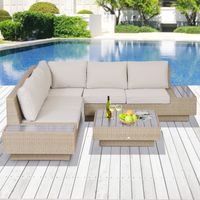 4-tlg. Luxus Gartengarnitur Polyrattan Sitzgruppe mit Ablagen Braun