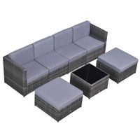 7-tlg. Polyrattan Gartengarnitur inkl. Fußhocker Grau 58 x 58 x 37 cm