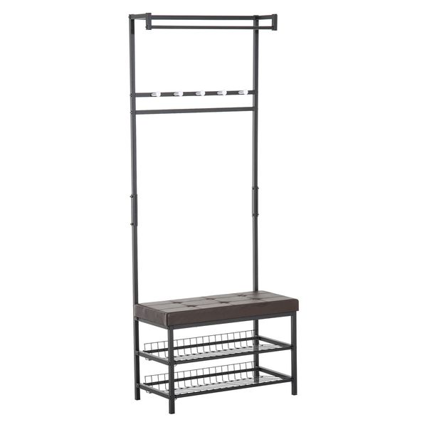 Garderobenständer Garderobenbank Kleiderständer Sitzfläche, 2 Schuhablagen, Metall, 72,5x35x180cm