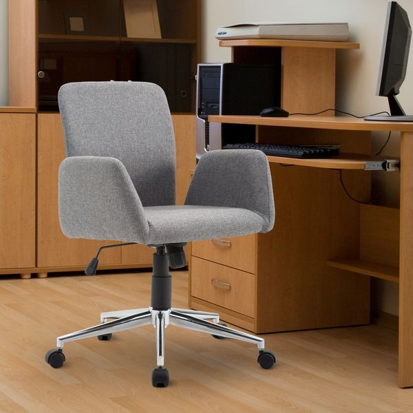 Bürostuhl Drehstuhl Bürosessel mit Rädern Armsessel im Nordischen Stil Schreibtischstuhl Edelstahl Leinenimitat Grau 61 x 58 x 88-97,5 cm