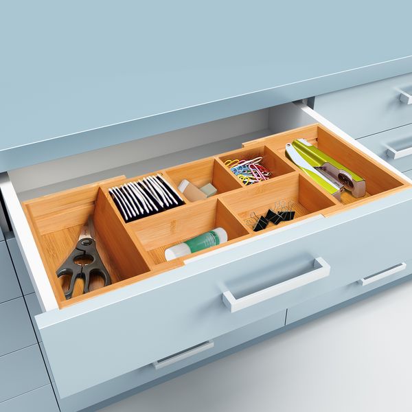 Aufbewahrungsbox Ordnungsbox Schubladen Organizer ausziehbar Bambus Natur L24,6 x B17,6 x H7 cm